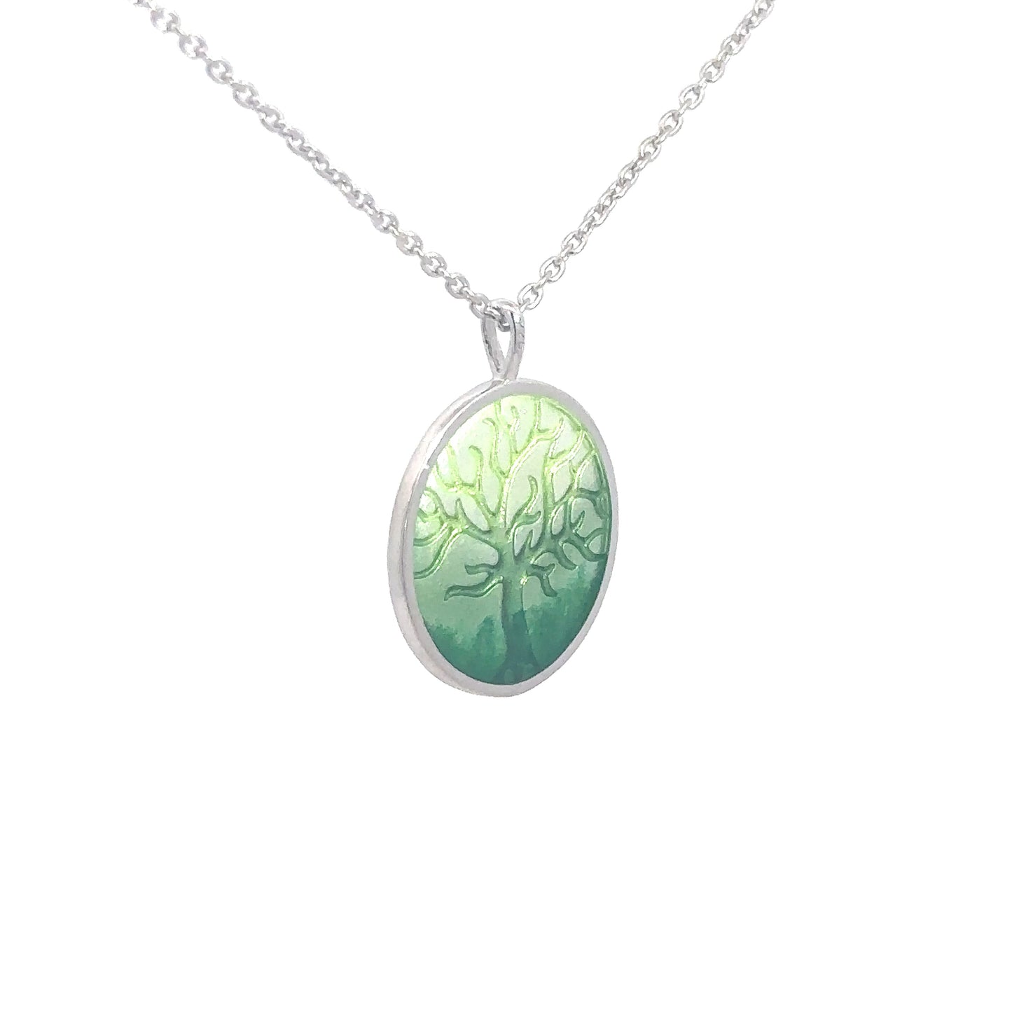 Sterling Silver Enameled Green Tree of Life Pendant
