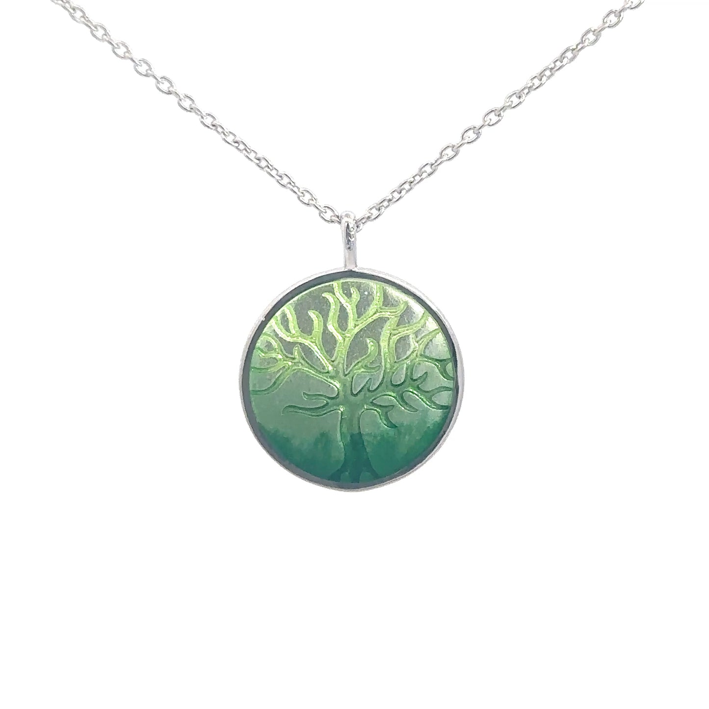 Sterling Silver Enameled Green Tree of Life Pendant