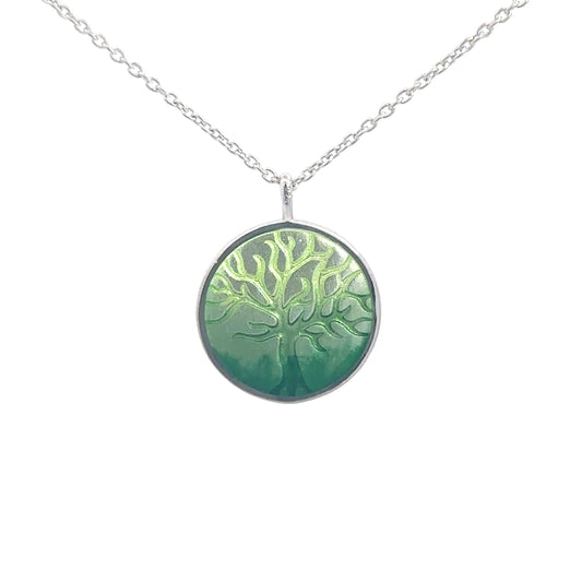 Sterling Silver Enameled Green Tree of Life Pendant