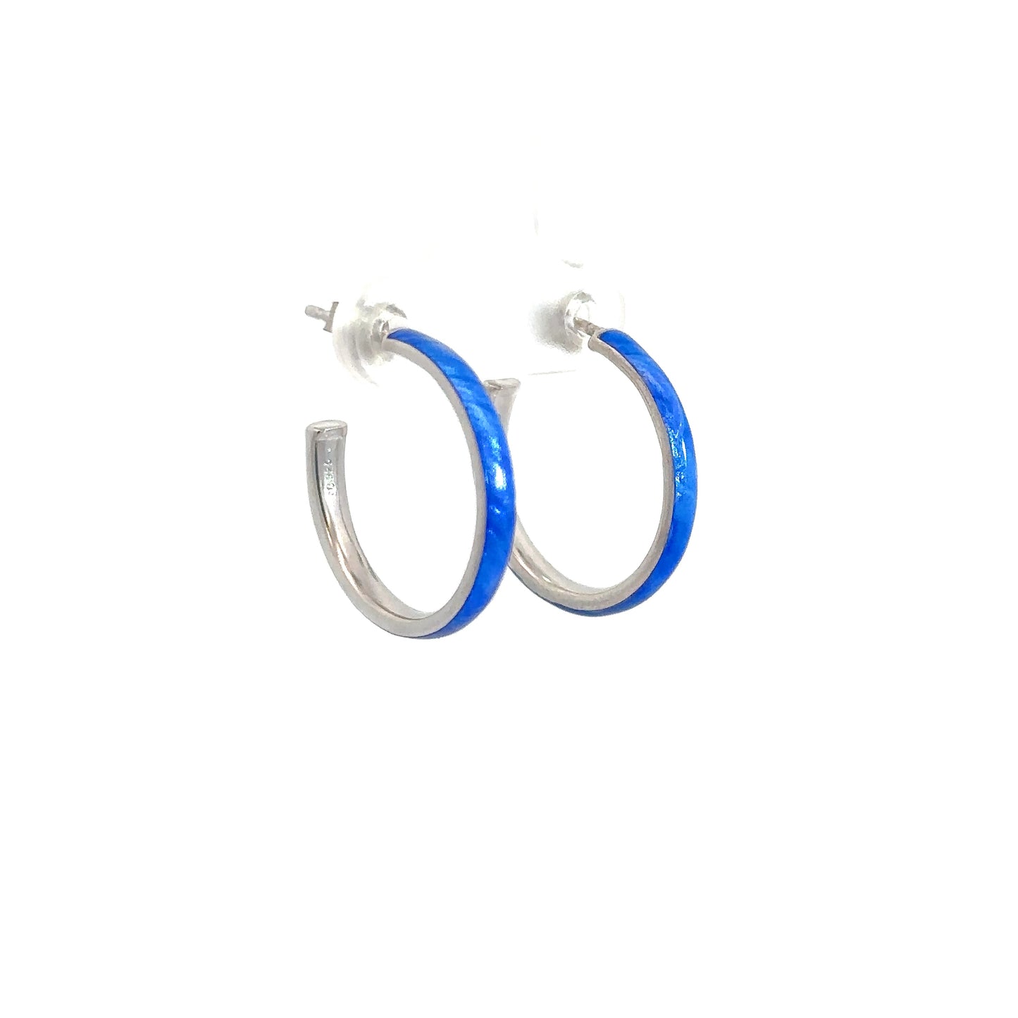 Sterling Silver Blue Enameled Hoop Earrings