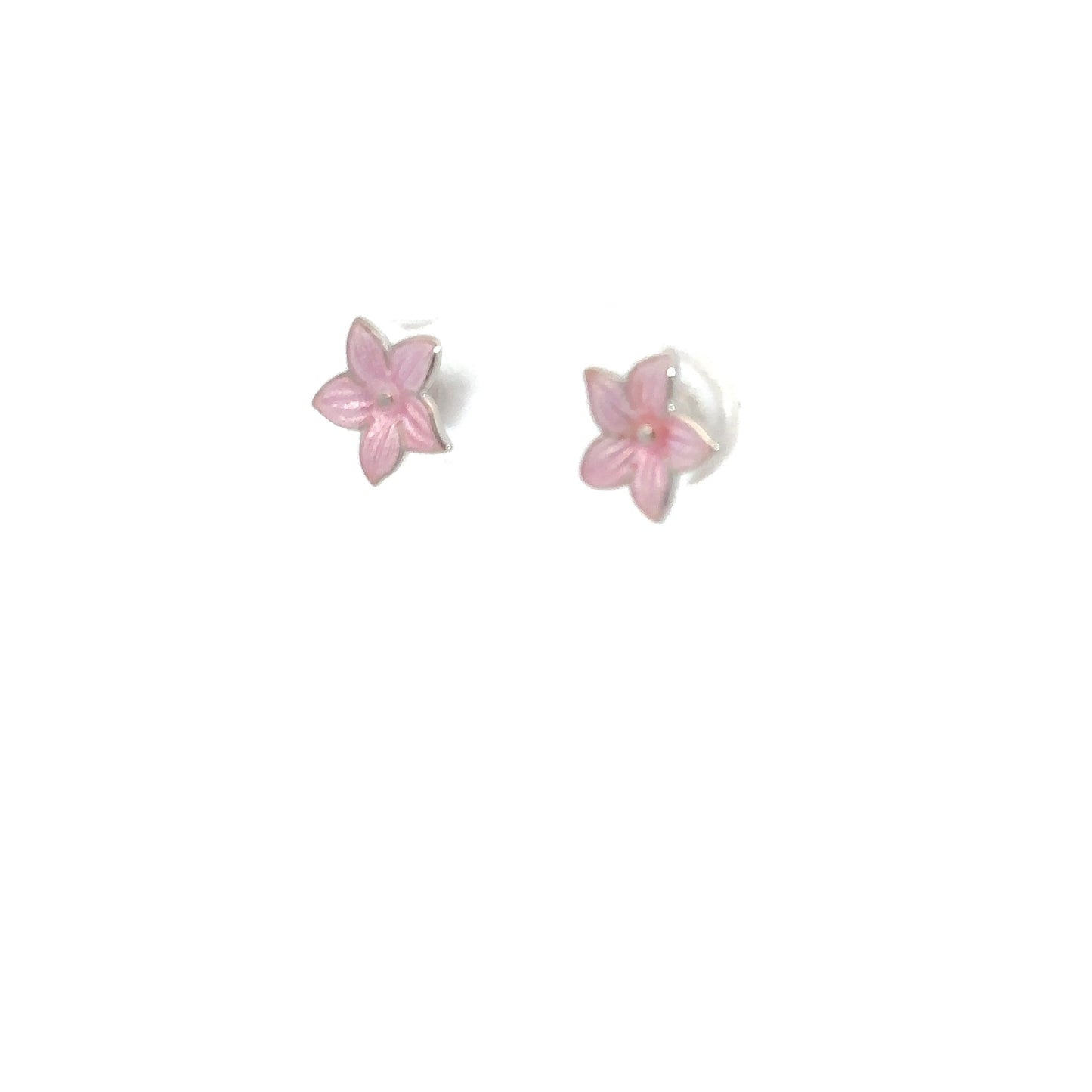 Sterling Silver Pink Enameled Flower Earrings