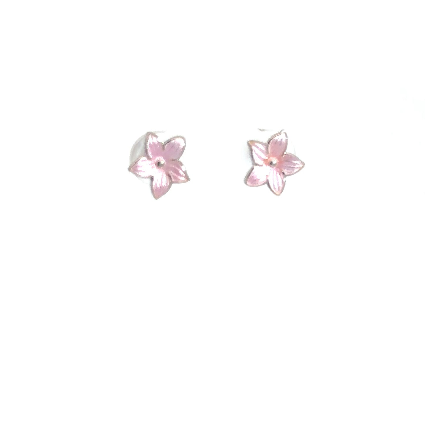 Sterling Silver Pink Enameled Flower Earrings