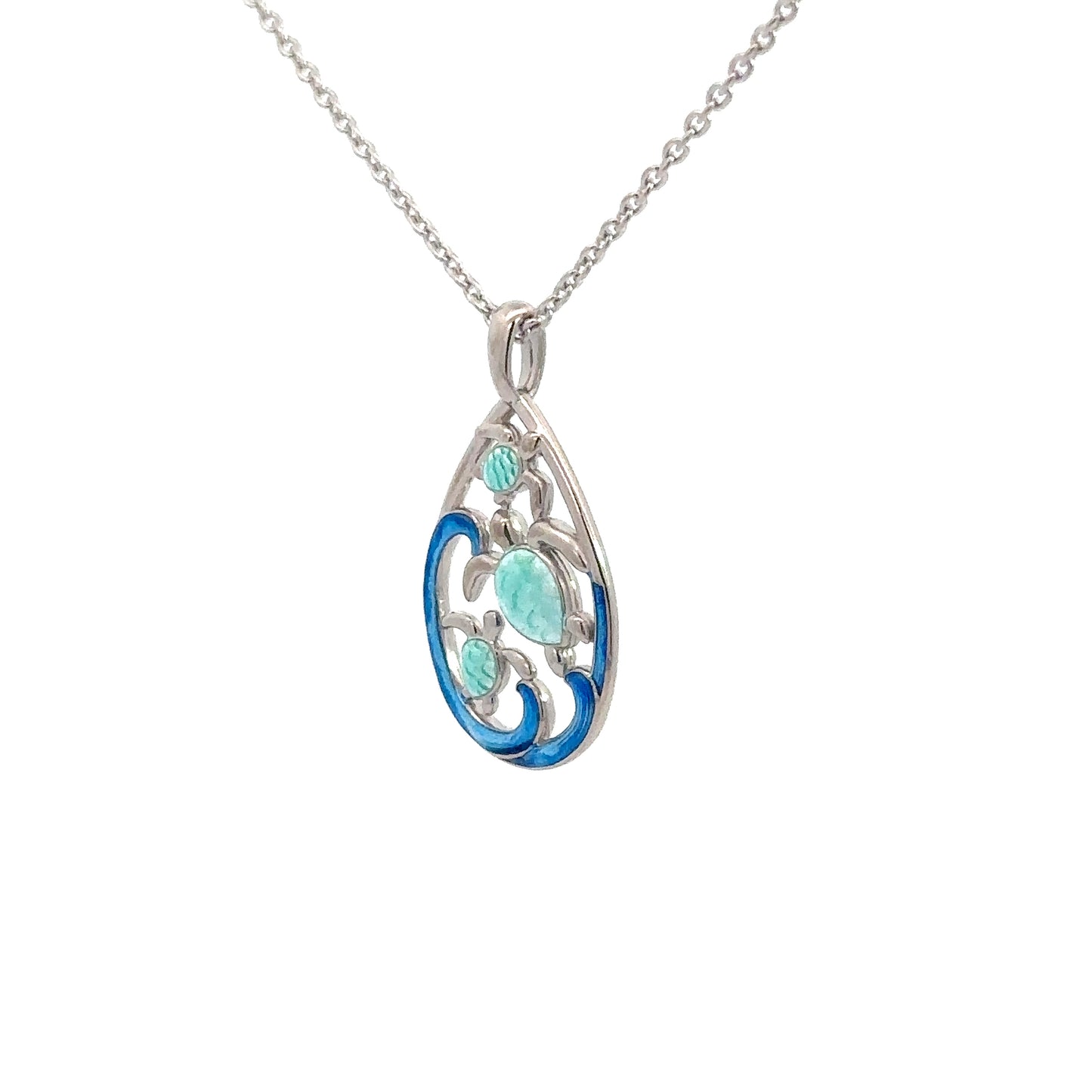 Sterling Silver Enameled Three Turtle Pendant