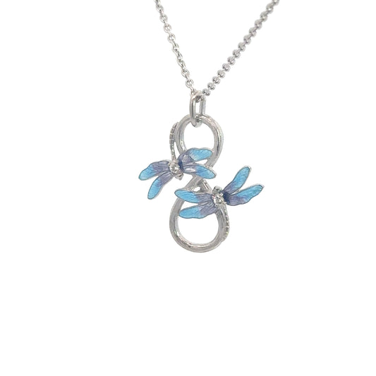 Sterling Silver Enameled Dragonfly Infinity Necklace