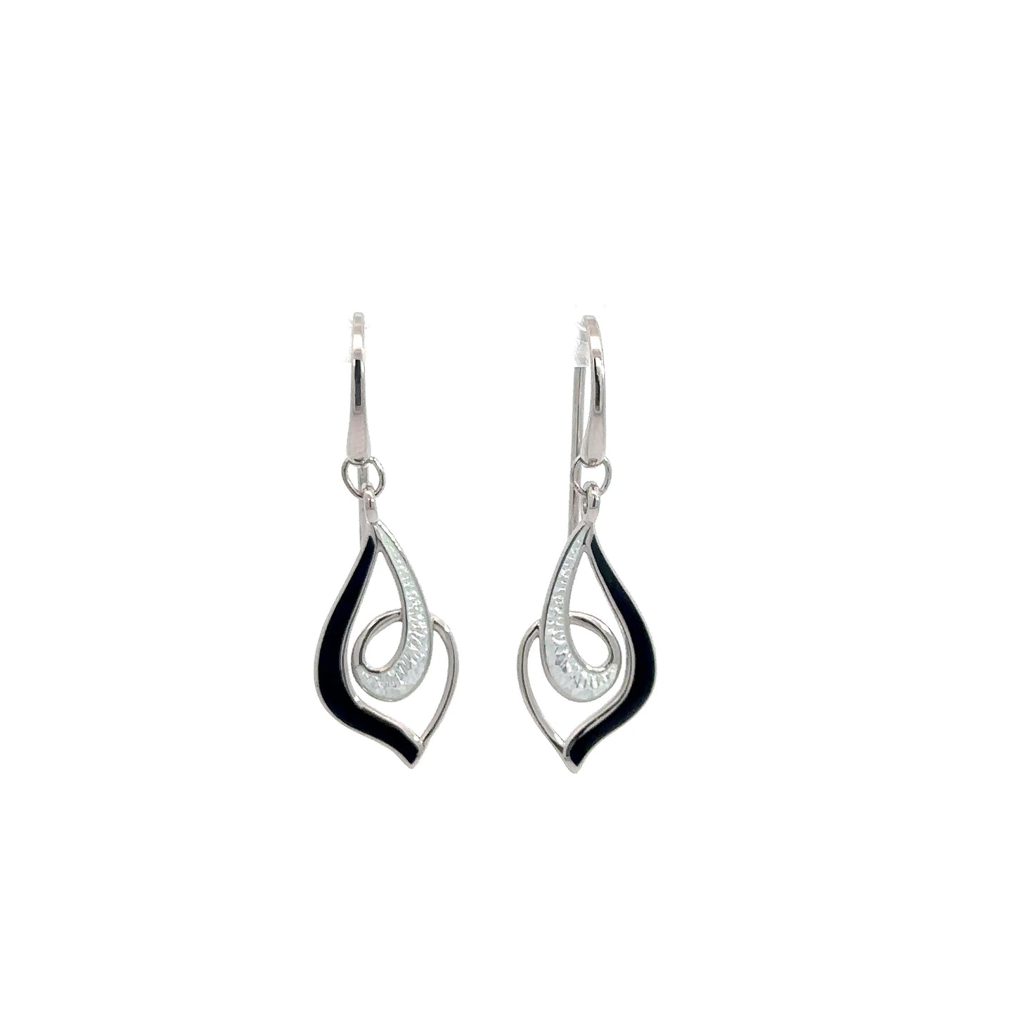 Sterling Silver Black & Silver Enameled Earrings