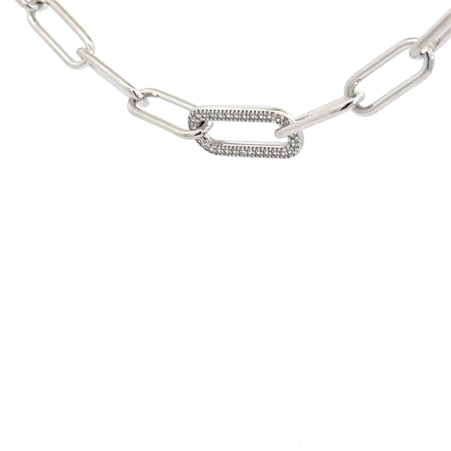 Sterling Silver Paperclip with Simulated Diamond Chain
