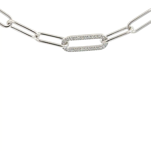 Sterling Silver Paperclip with Simulated Diamond Chain