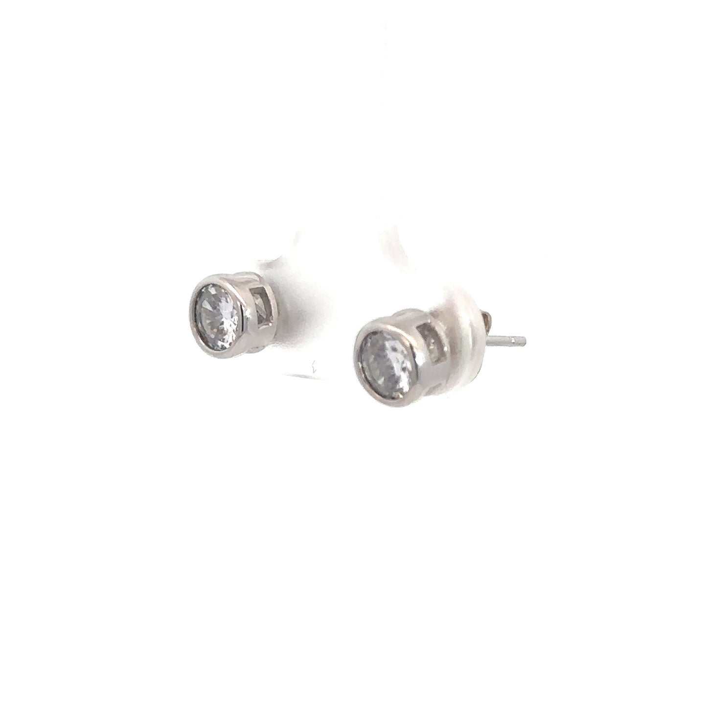 Sterling Silver Bezel Set Simulated Diamond Earrings