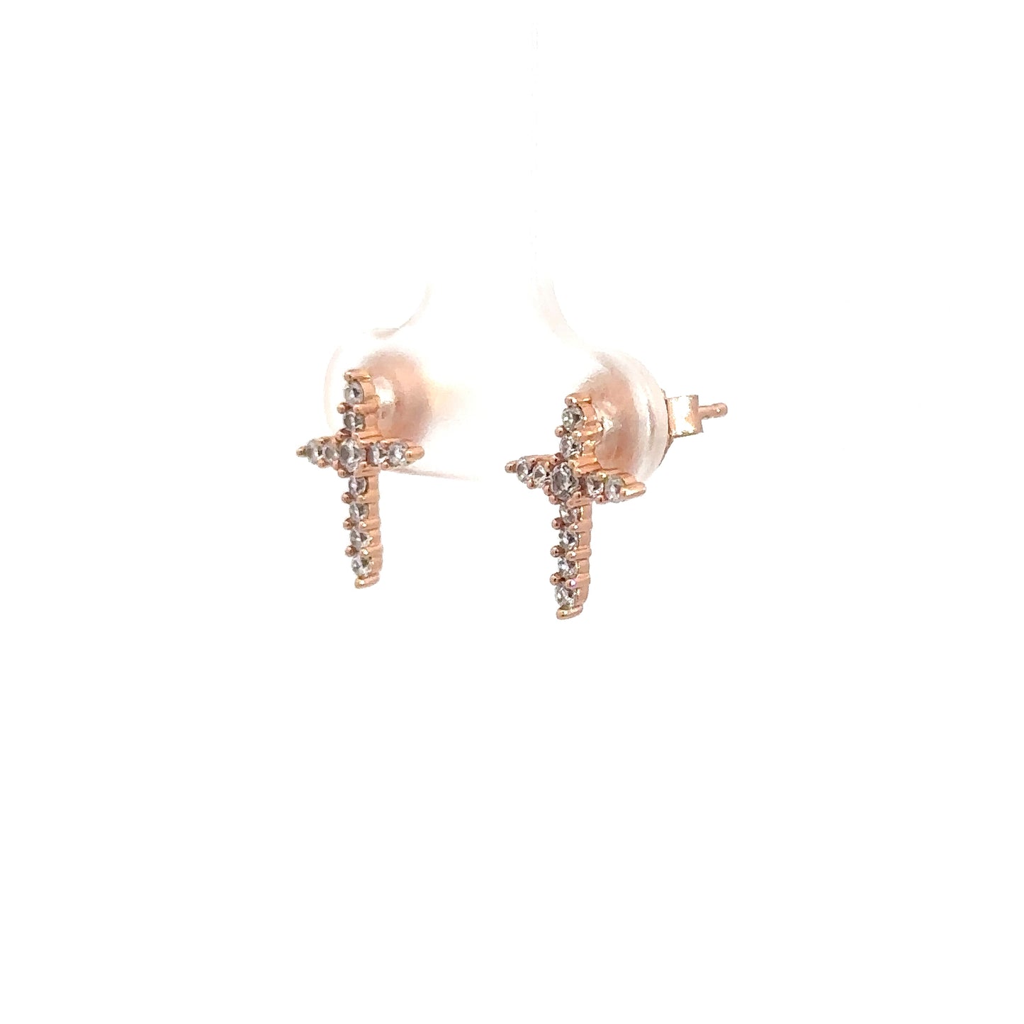 Sterling Silver Rose Vermeil Simulated Diamond Cross Earrings