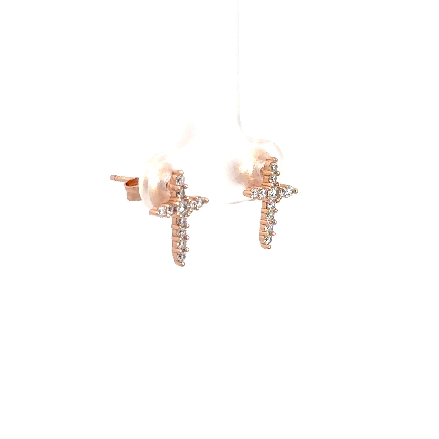 Sterling Silver Rose Vermeil Simulated Diamond Cross Earrings