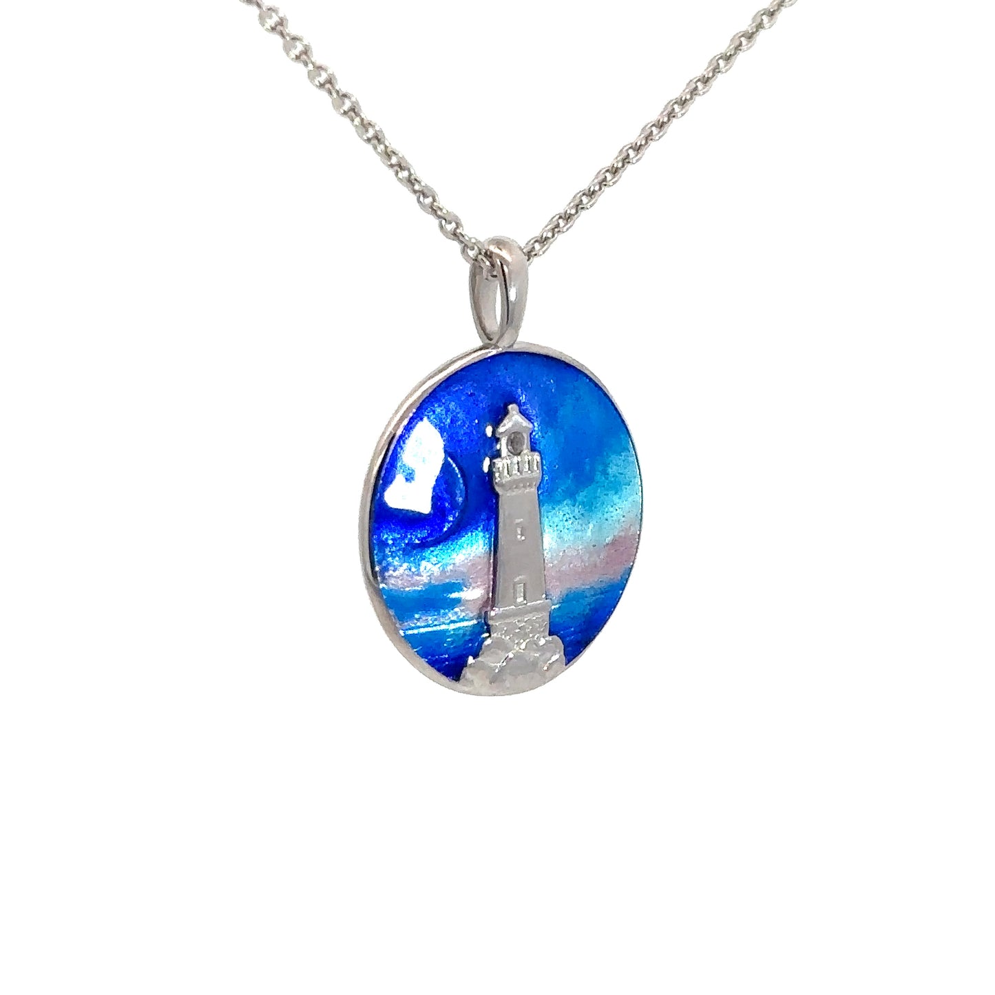 Sterling Silver Blue Lighthouse Pendant