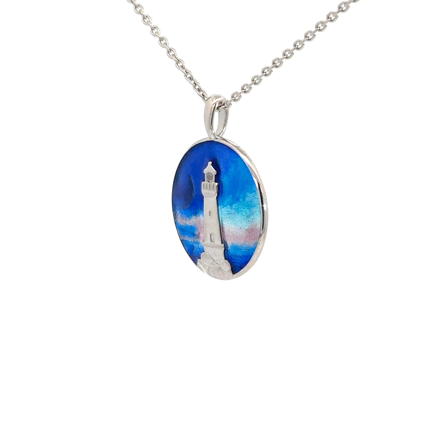 Sterling Silver Blue Lighthouse Pendant