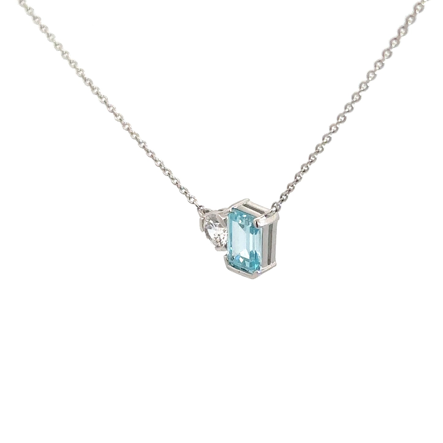 Sterling Silver Simulated Aquamarine & Simulated Diamond Pendant