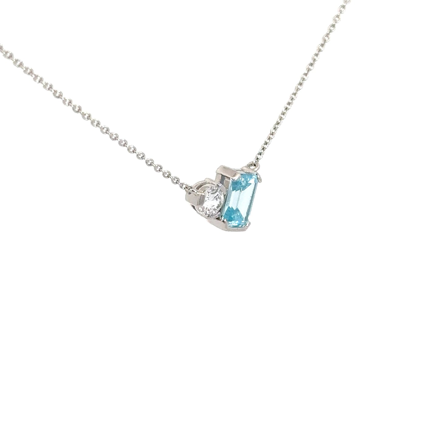 Sterling Silver Simulated Aquamarine & Simulated Diamond Pendant