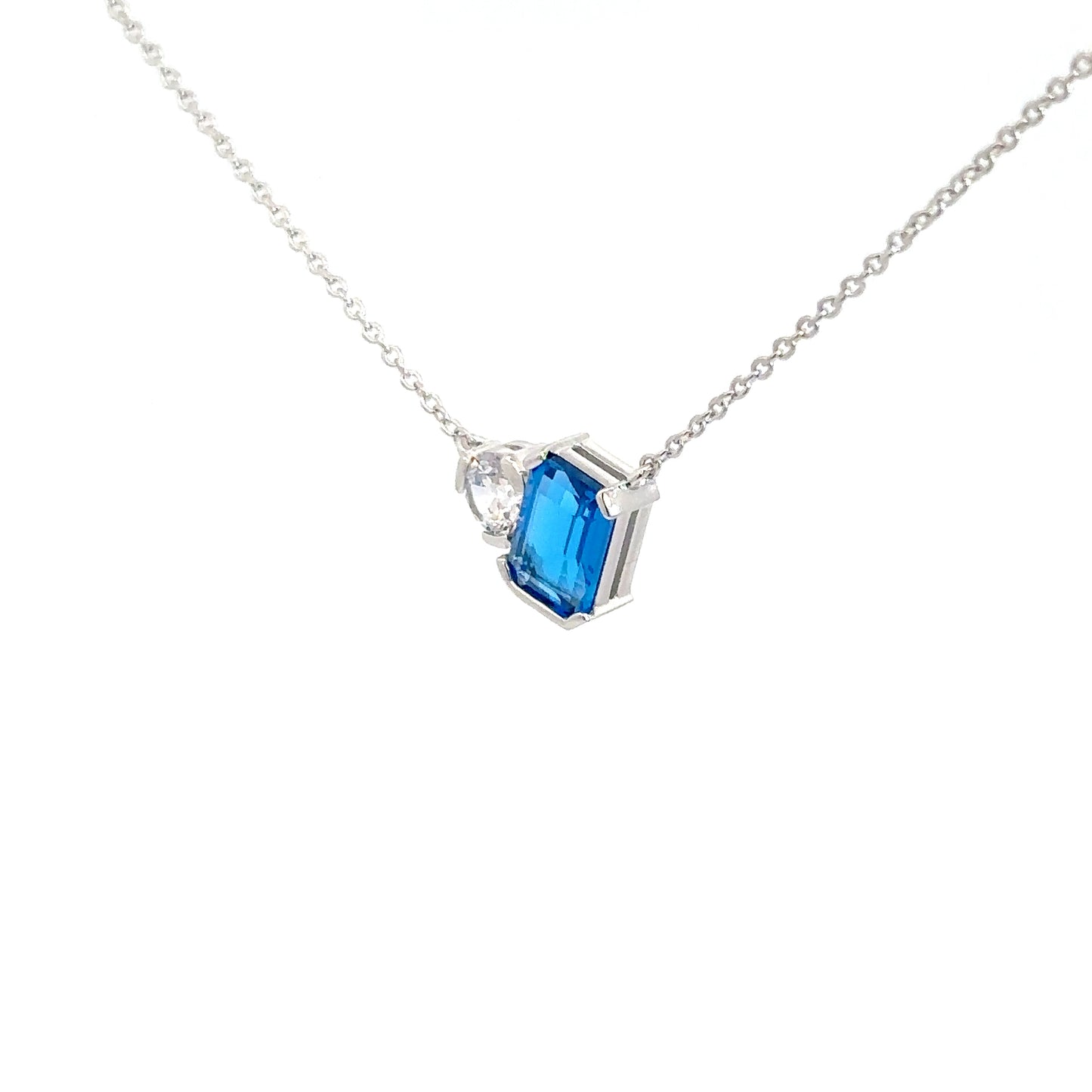 Sterling Silver Simulated Blue Topaz & Simulated Diamond Pendant