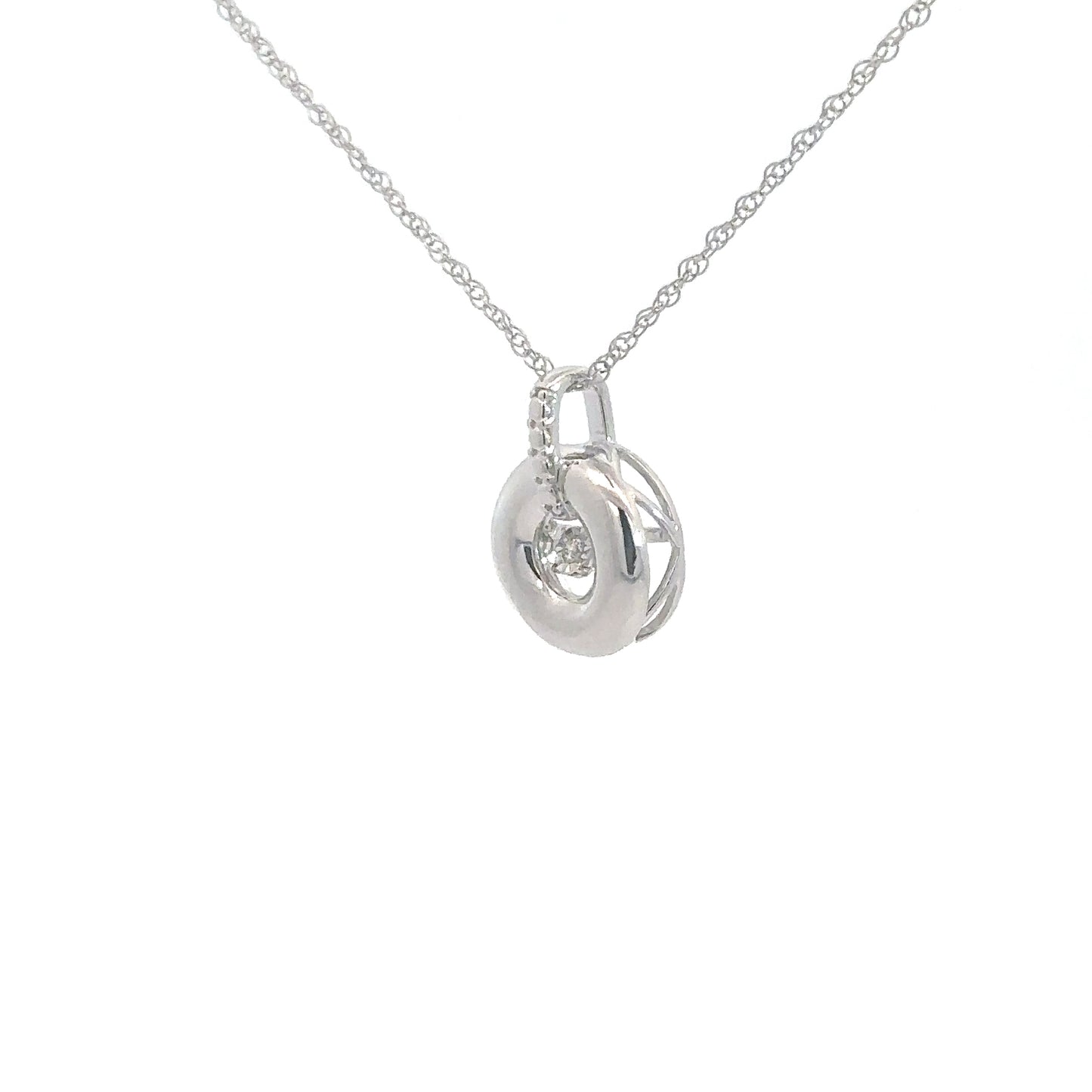 Sterling Silver Circle Heartbeat Diamond .01cttw Pendant