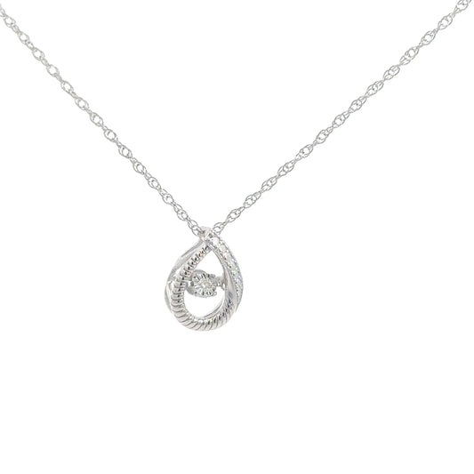 Sterling Silver Pear Shaped Heartbeat Pendant .02cttw