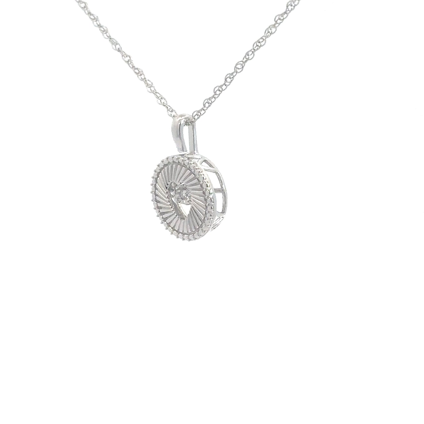 Sterling Silver Circle with Heartbeat Diamond .02cttw