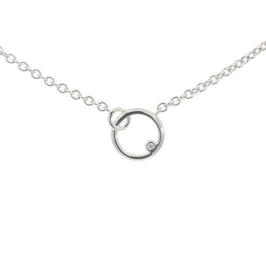Sterling Silver Double CIrcle & Diamond Pendant .01cttw