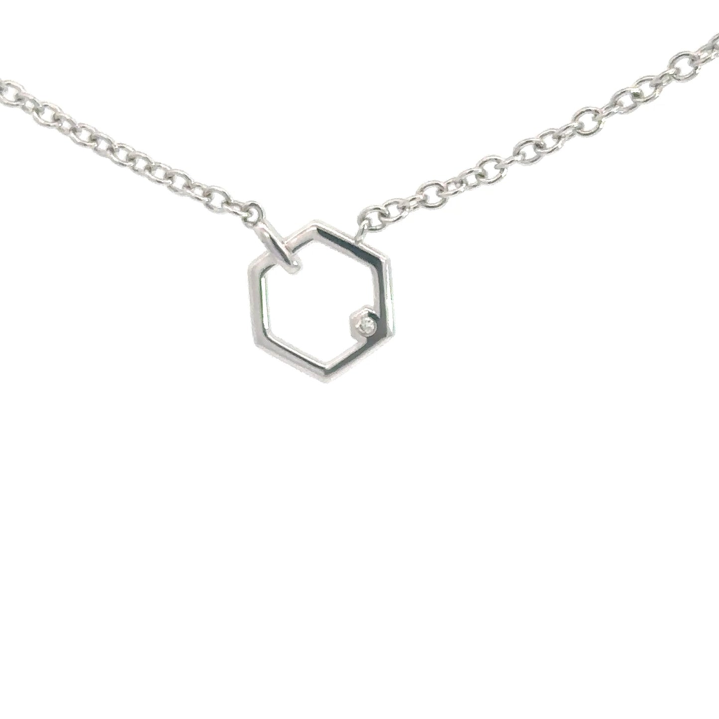 Sterling Silver Hexagon & Diamond Pendant .01cttw