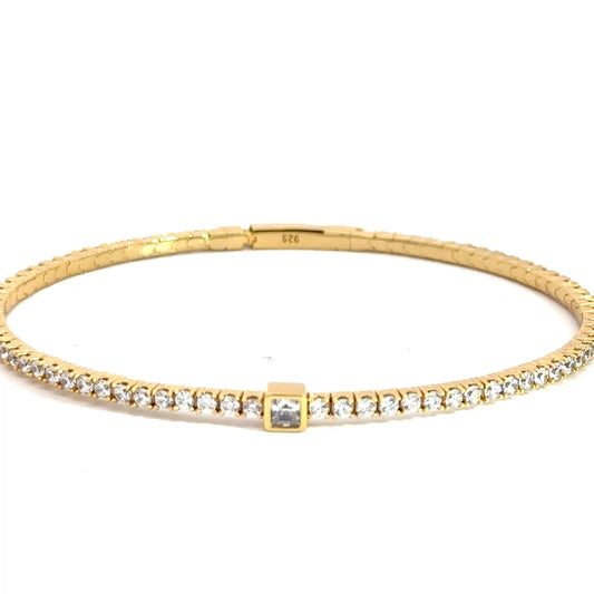 Yellow Gold Plated Simulated Diamond Flexi-Bangle