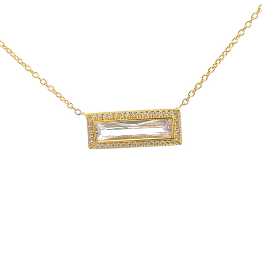 Yellow Gold Plated Simulated Diamond Rectangular Pendant