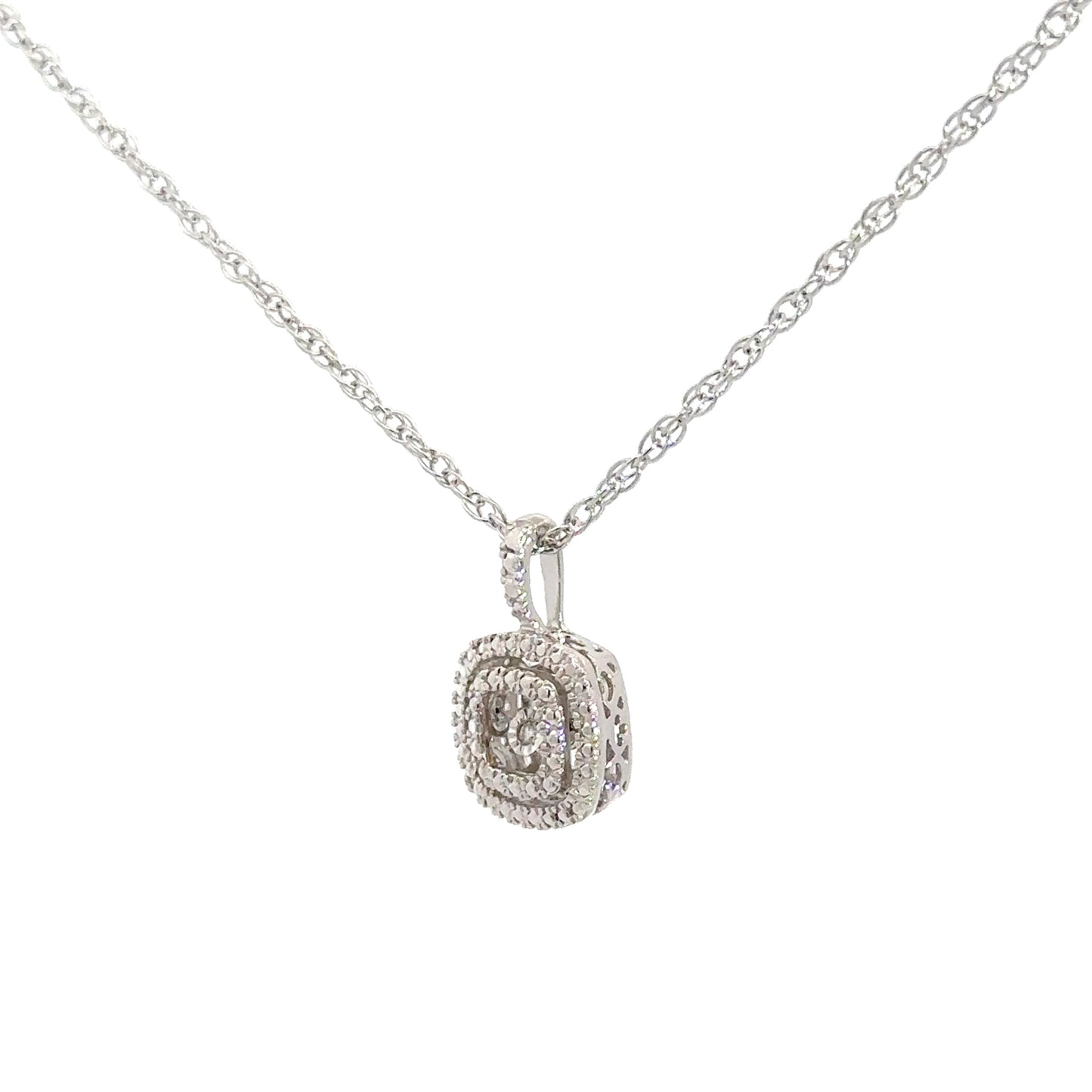 Sterling Silver Square Diamond Heartbeat Pendant .01cttw