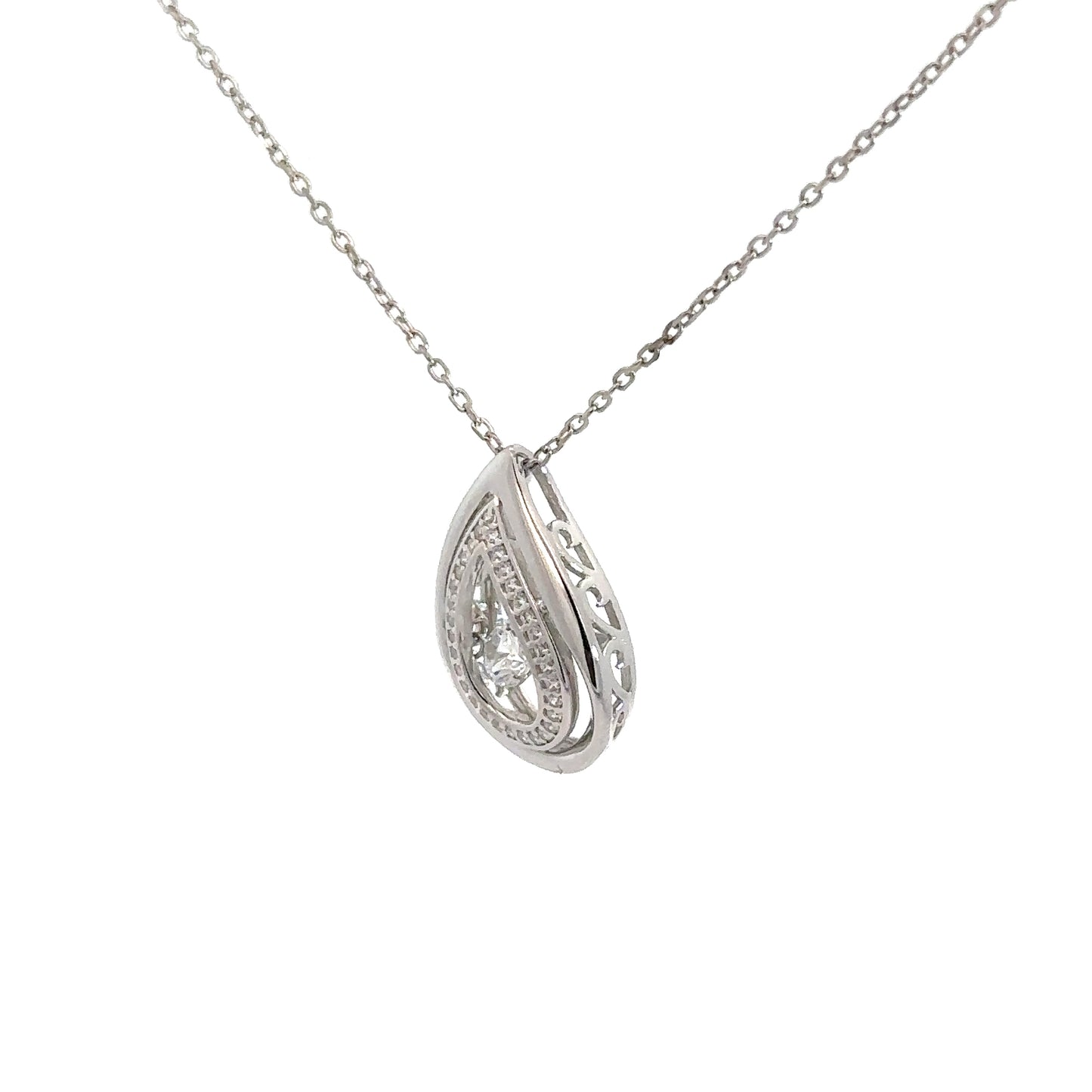 Sterling Silver Cubic Zirconia Heartbeat Pendant