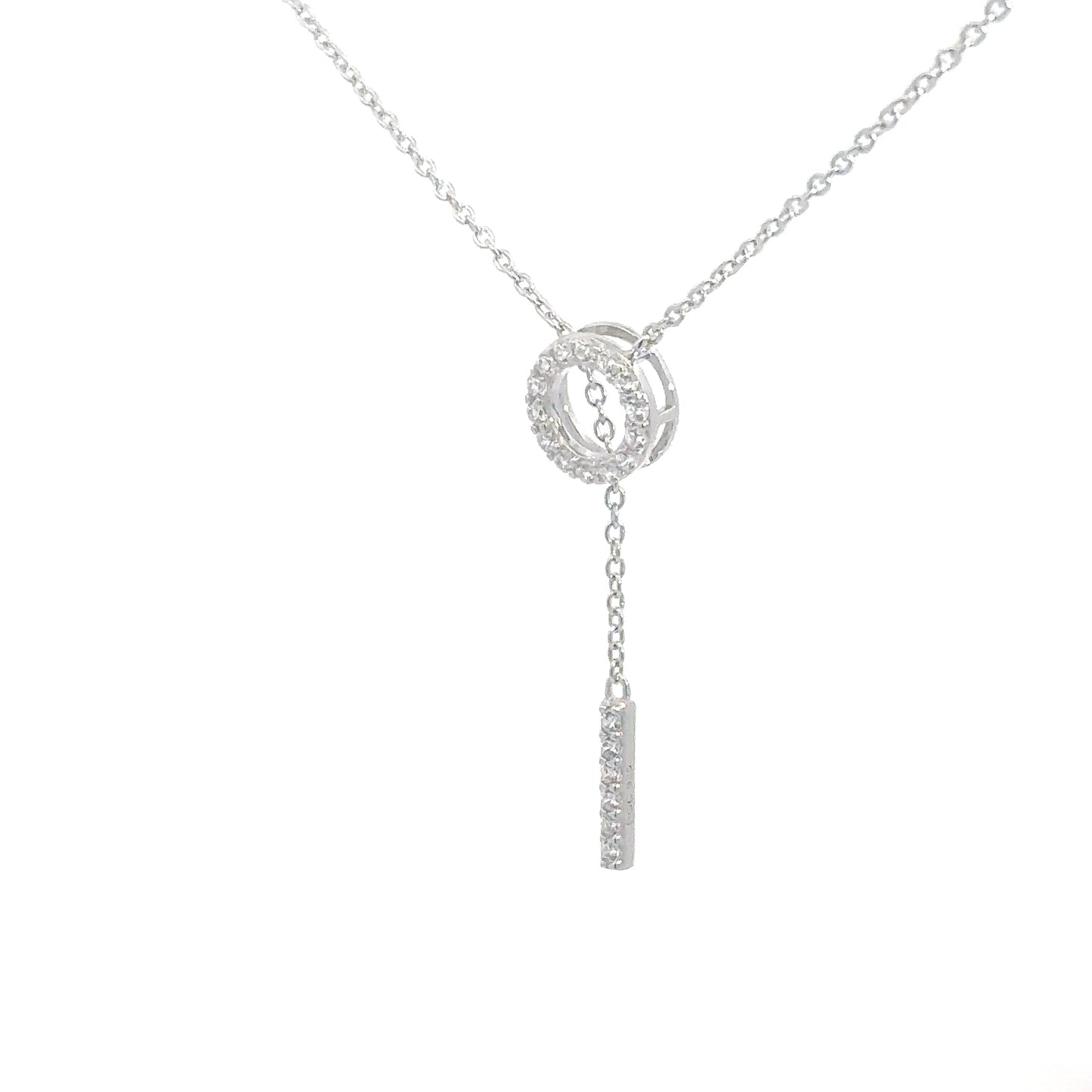Sterling Silver Simulated Diamond Lariat Pendant
