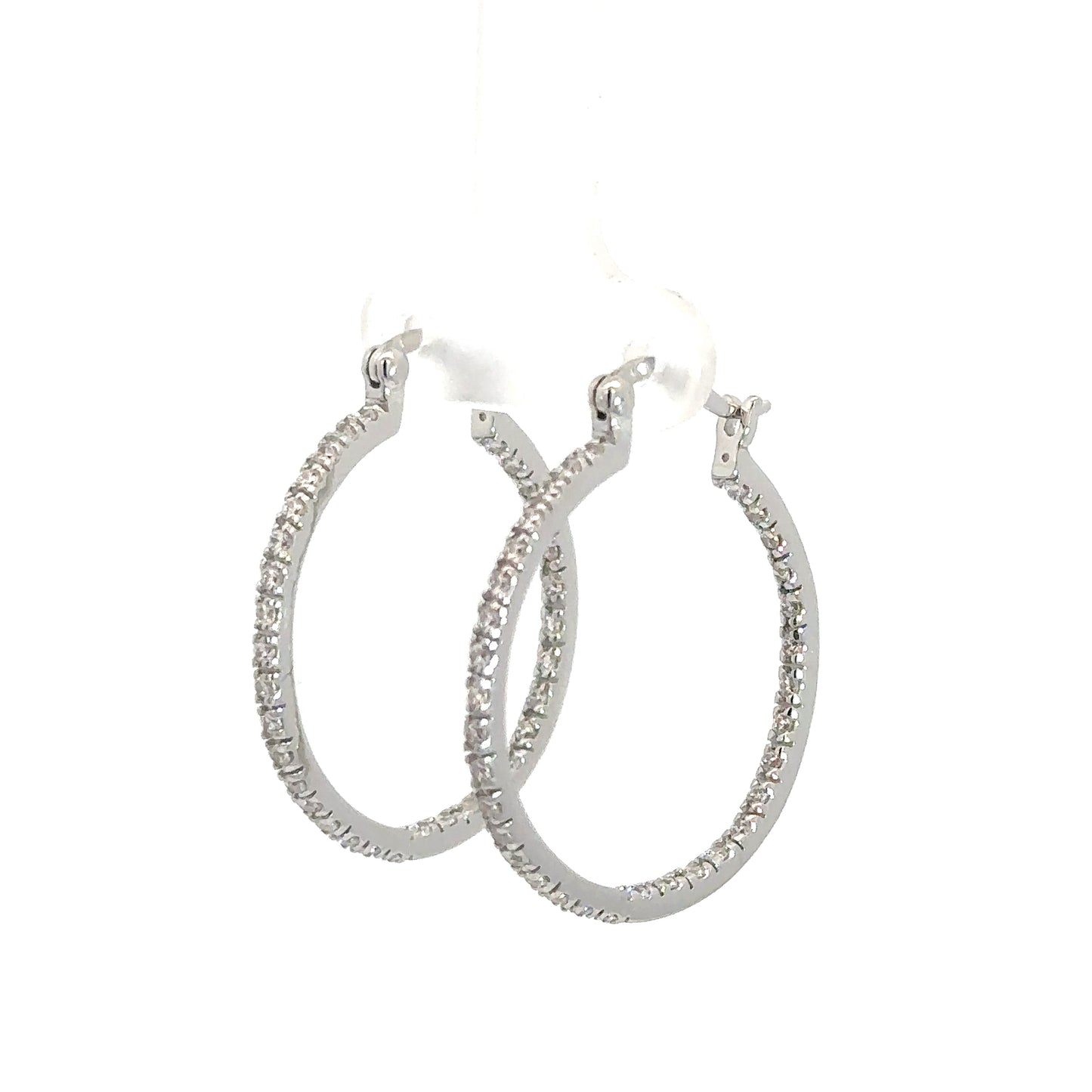 Sterling Silver Skinny In/Out Cubic Zirconia Hoops