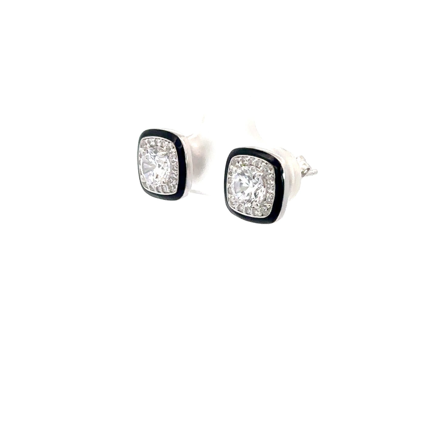 Sterling Silver Simulated Diamond & Black Plated Earrings