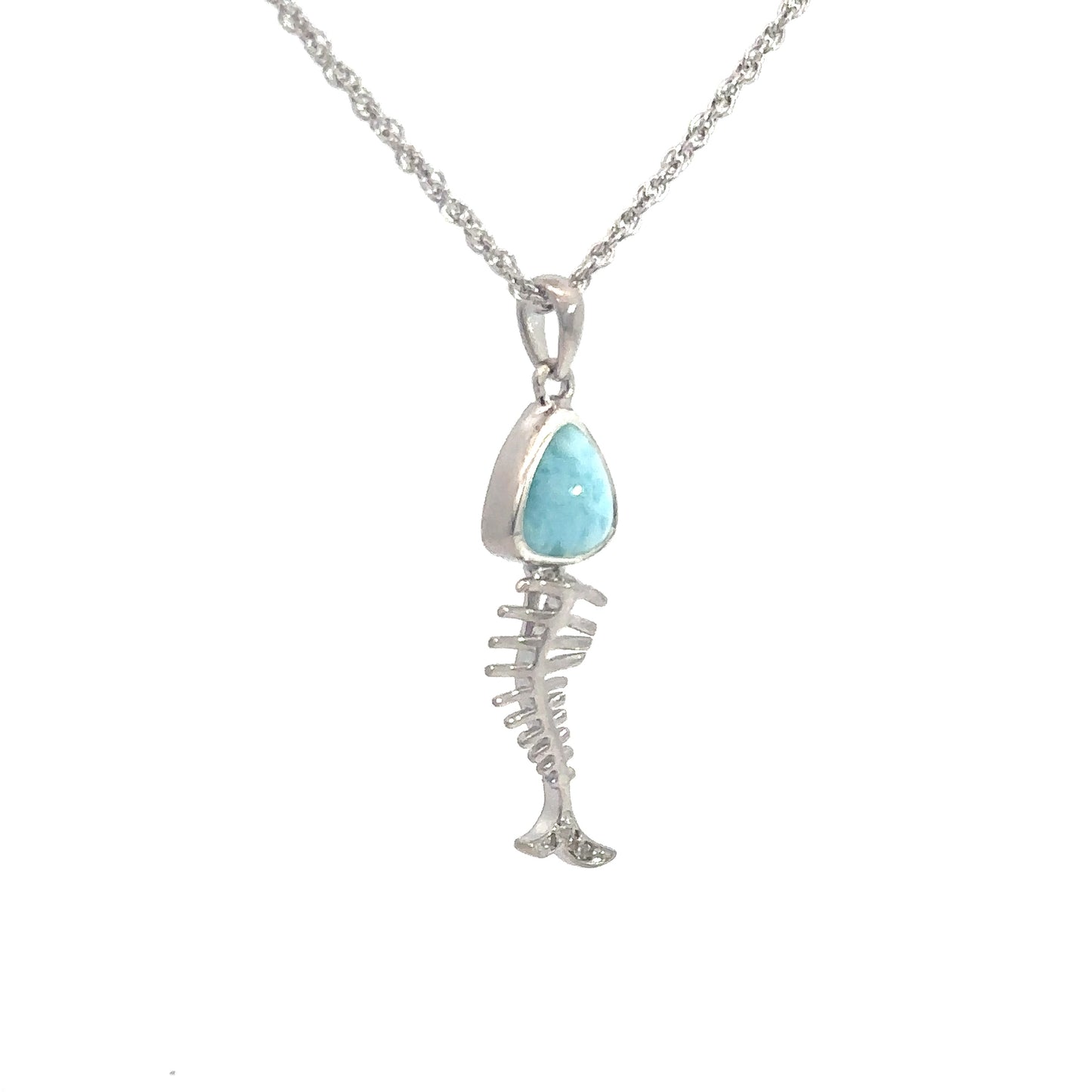 Sterling Silver Larimar Bone Fish Pendant