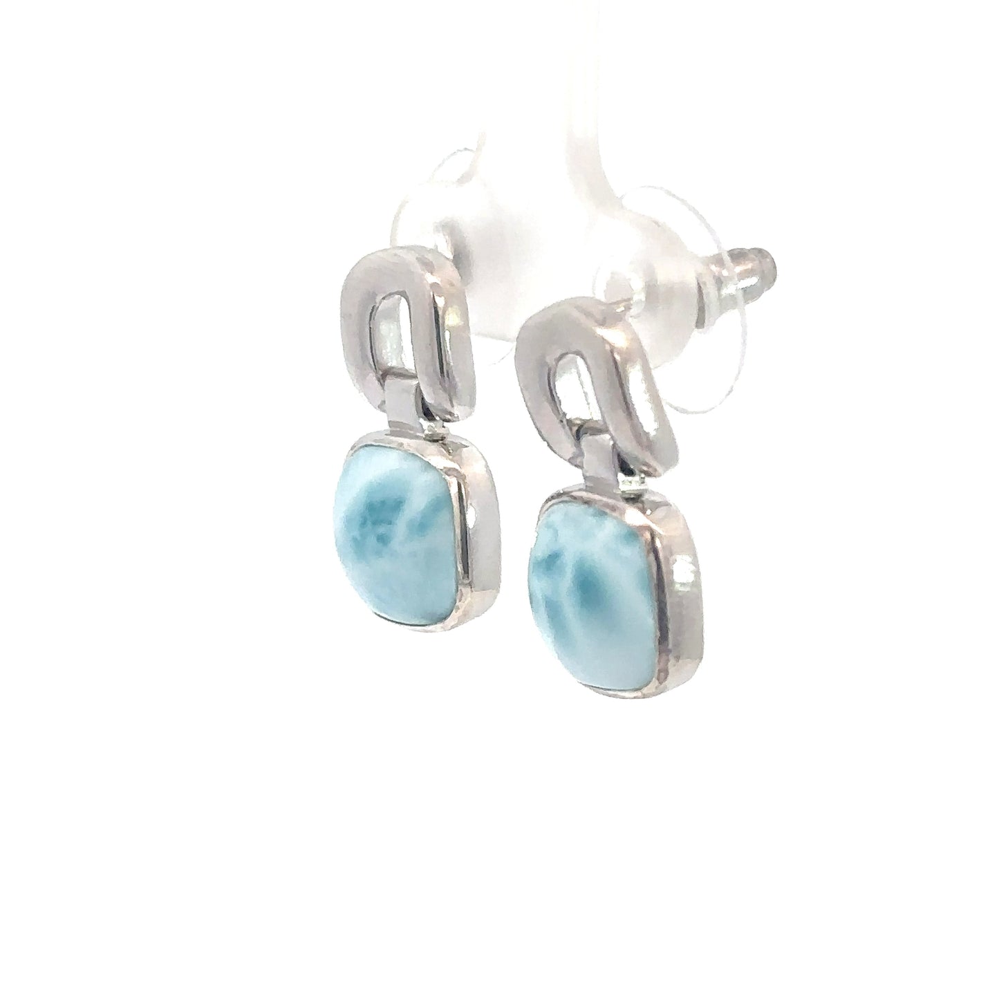 Sterling Silver Chain Link Larimar Earrings
