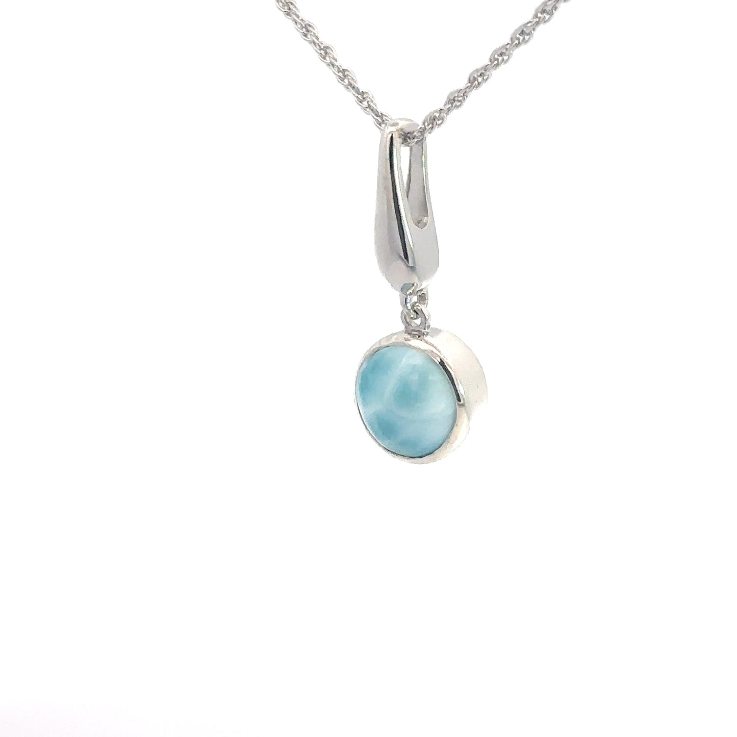 Sterling Silver Bezel Set Round Larimar Pendant