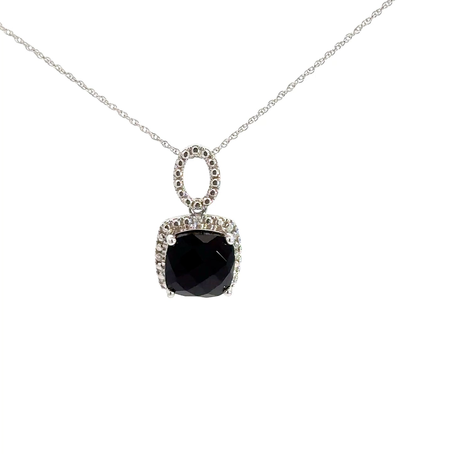 14k White Gold Onyx & Diamond Pendant