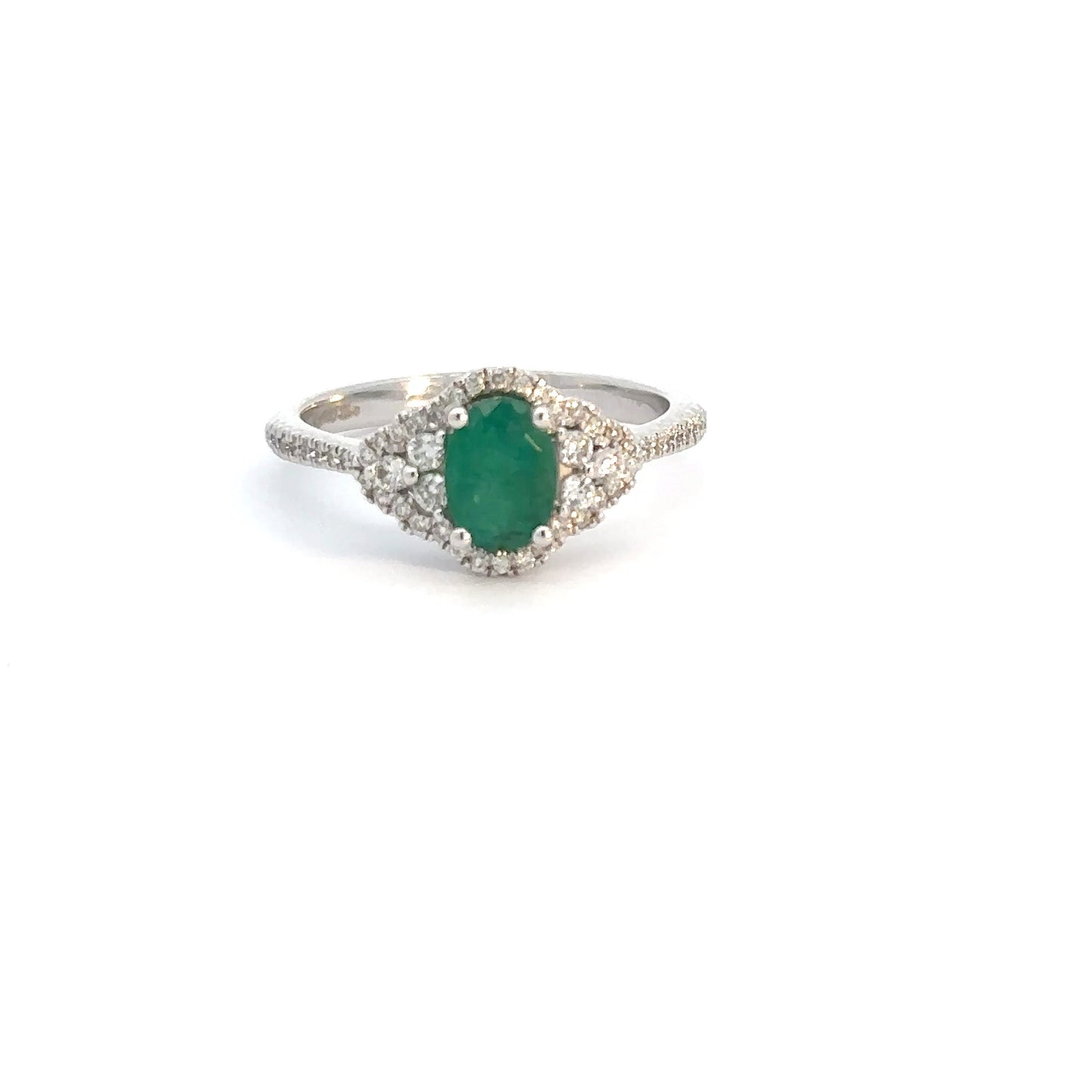 14k White Gold Emerald & Diamond Ring