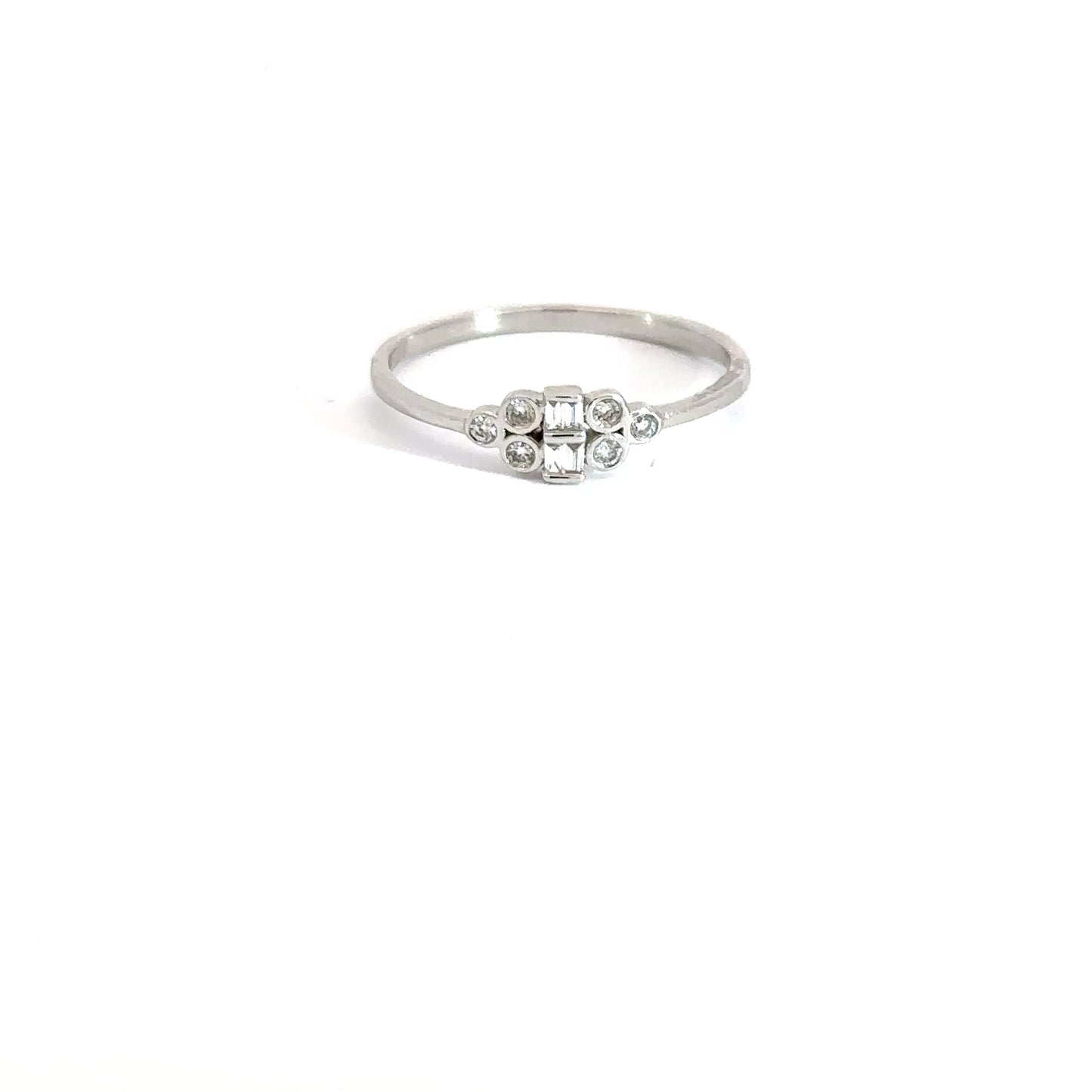 14k White Gold Baguette & Round Diamond Ring .12cttw