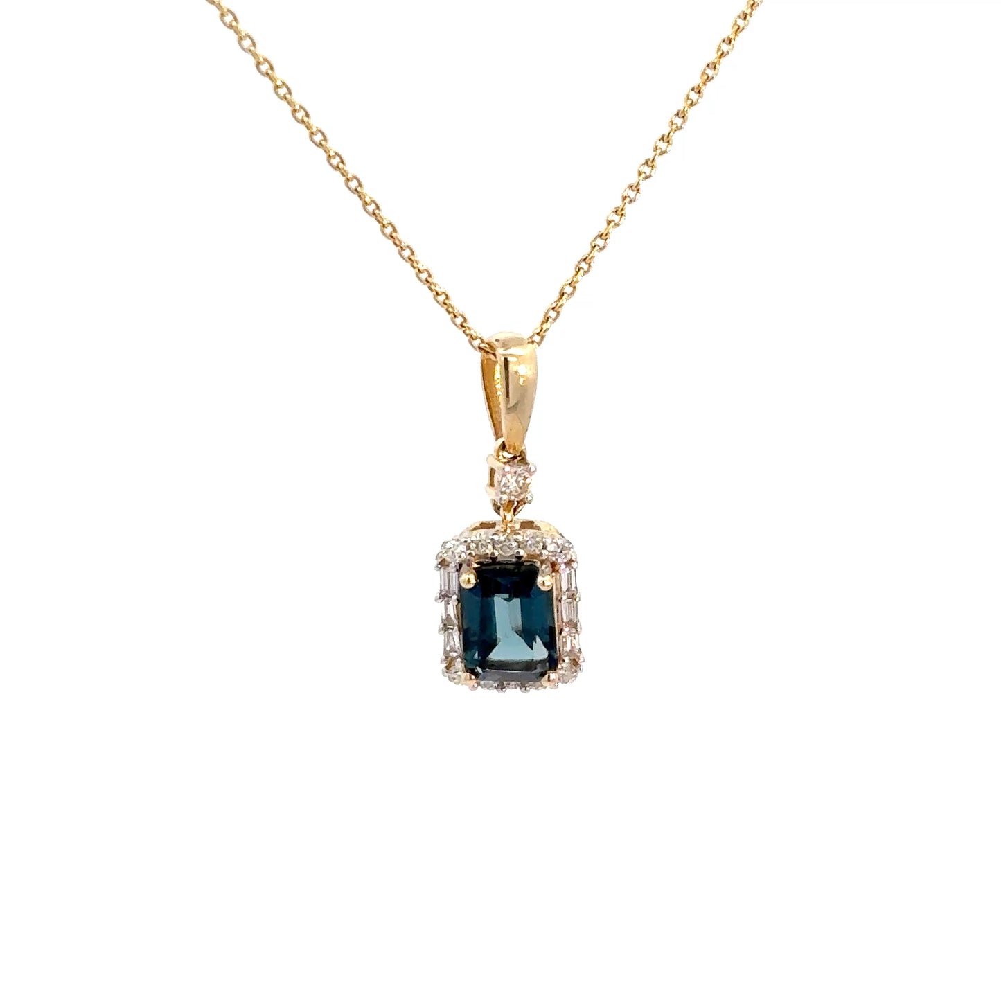 14k Yellow Gold London Blue Topaz & Diamond Pendant