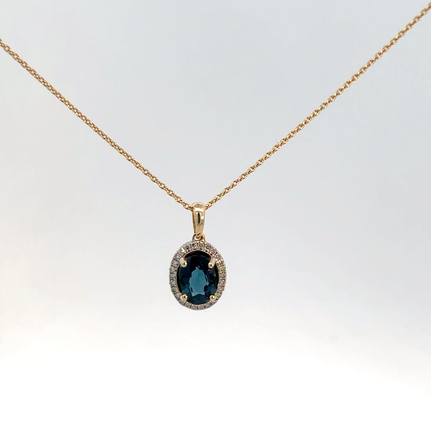 14k Yellow Gold London Blue Topaz & Diamond Pendant