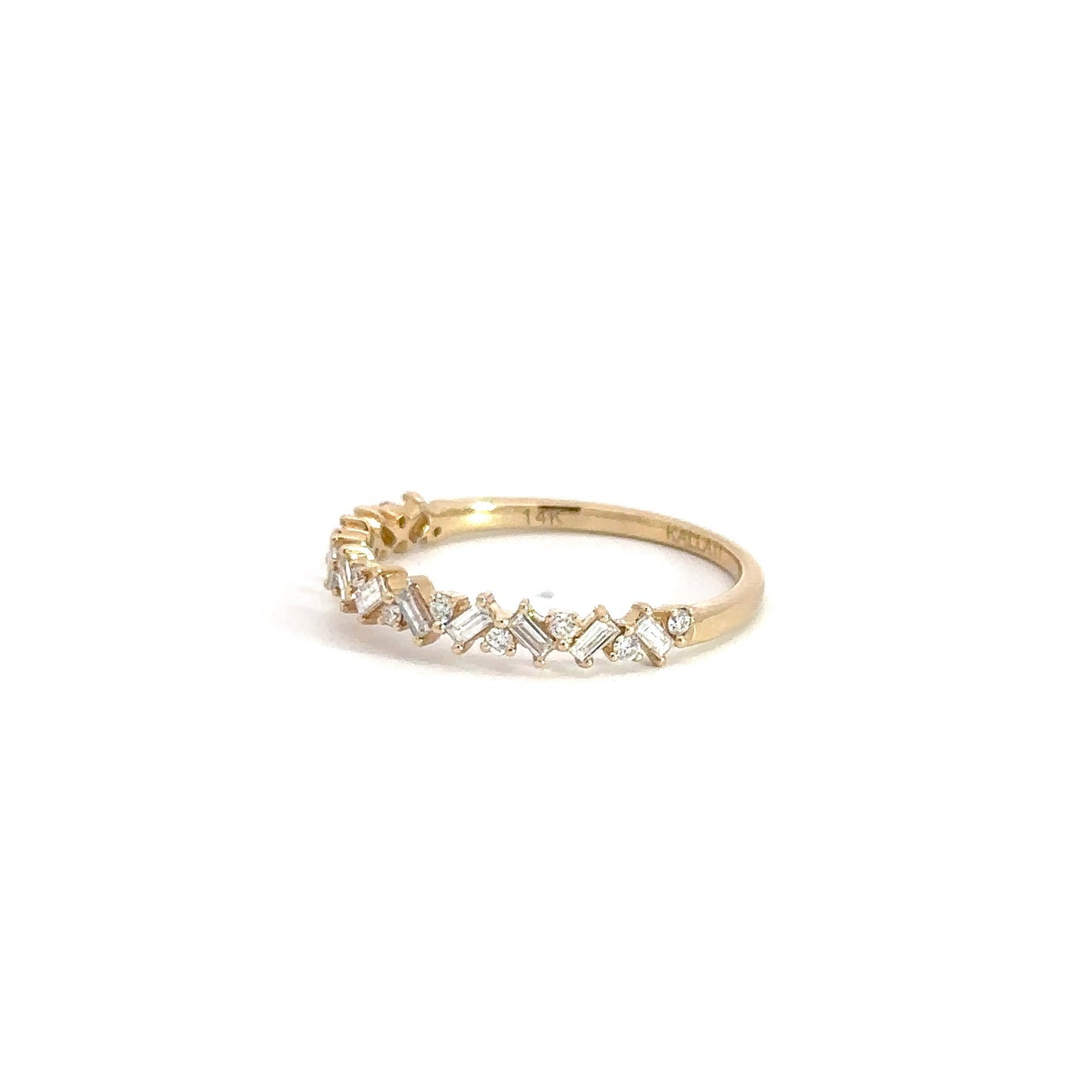 14k Yellow Gold Round & Baguette Diamond Band 1/3cttw