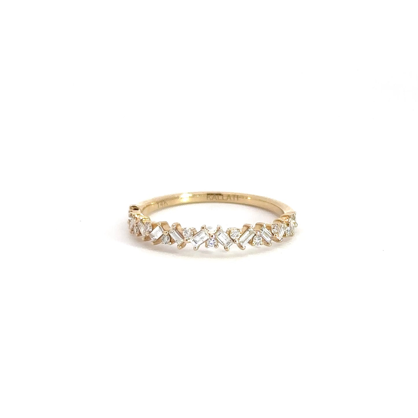 14k Yellow Gold Round & Baguette Diamond Band 1/3cttw