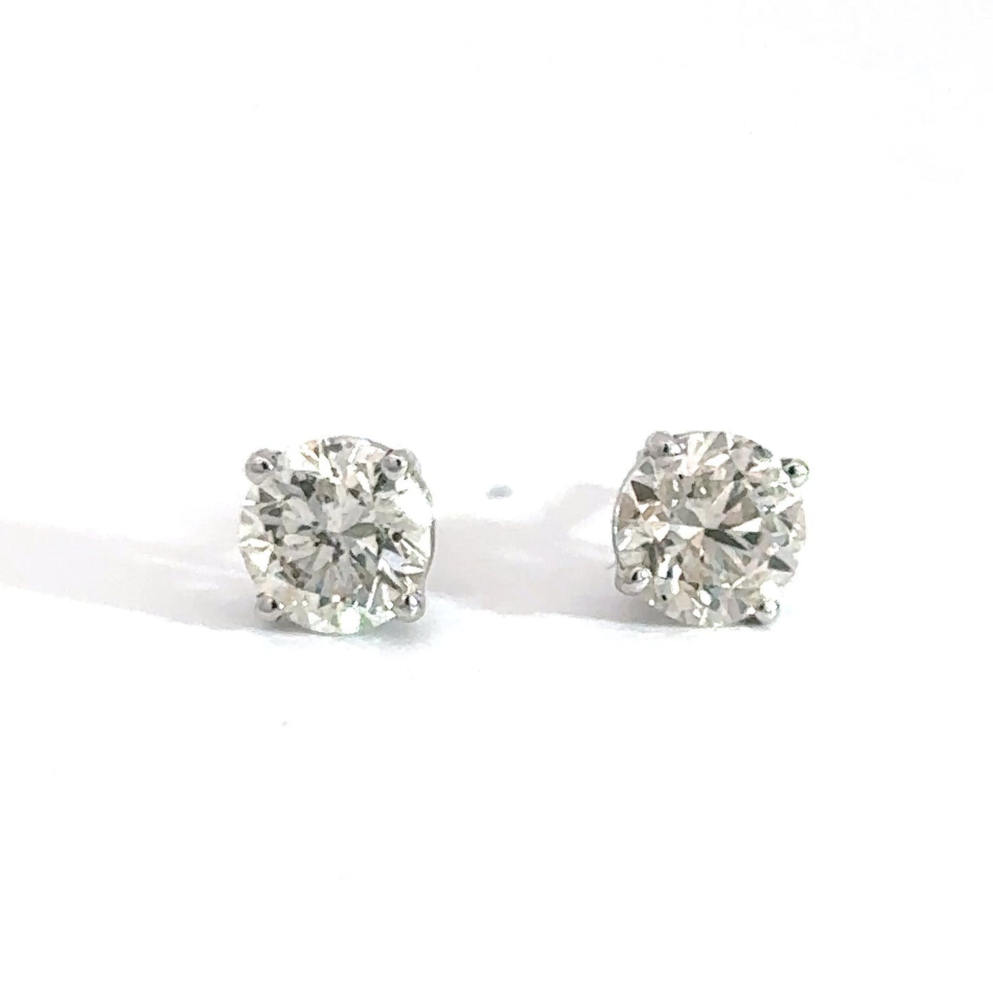 14k White Gold 2.01 Round Brilliant Diamond Solitaire Earrings