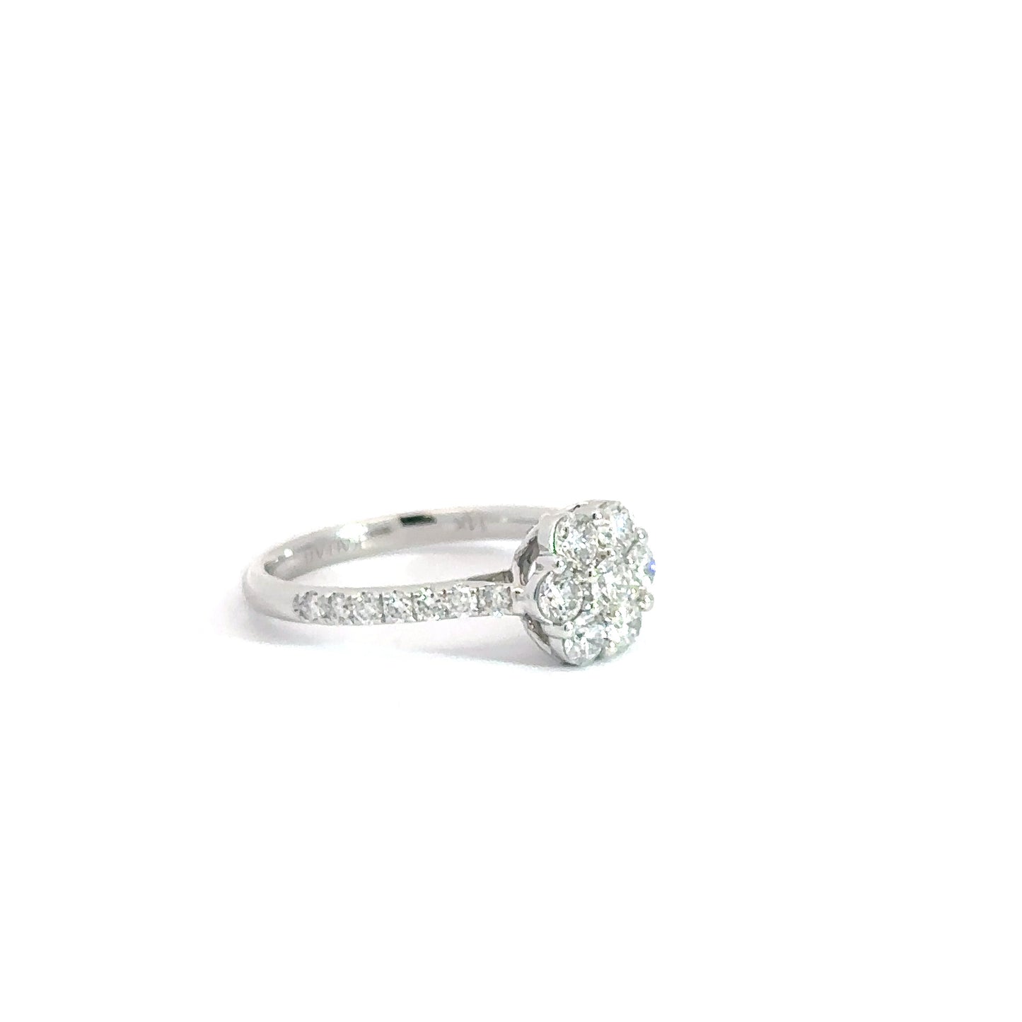 14k White Gold Diamond Cluster Engagement Ring 1 1/5cttw