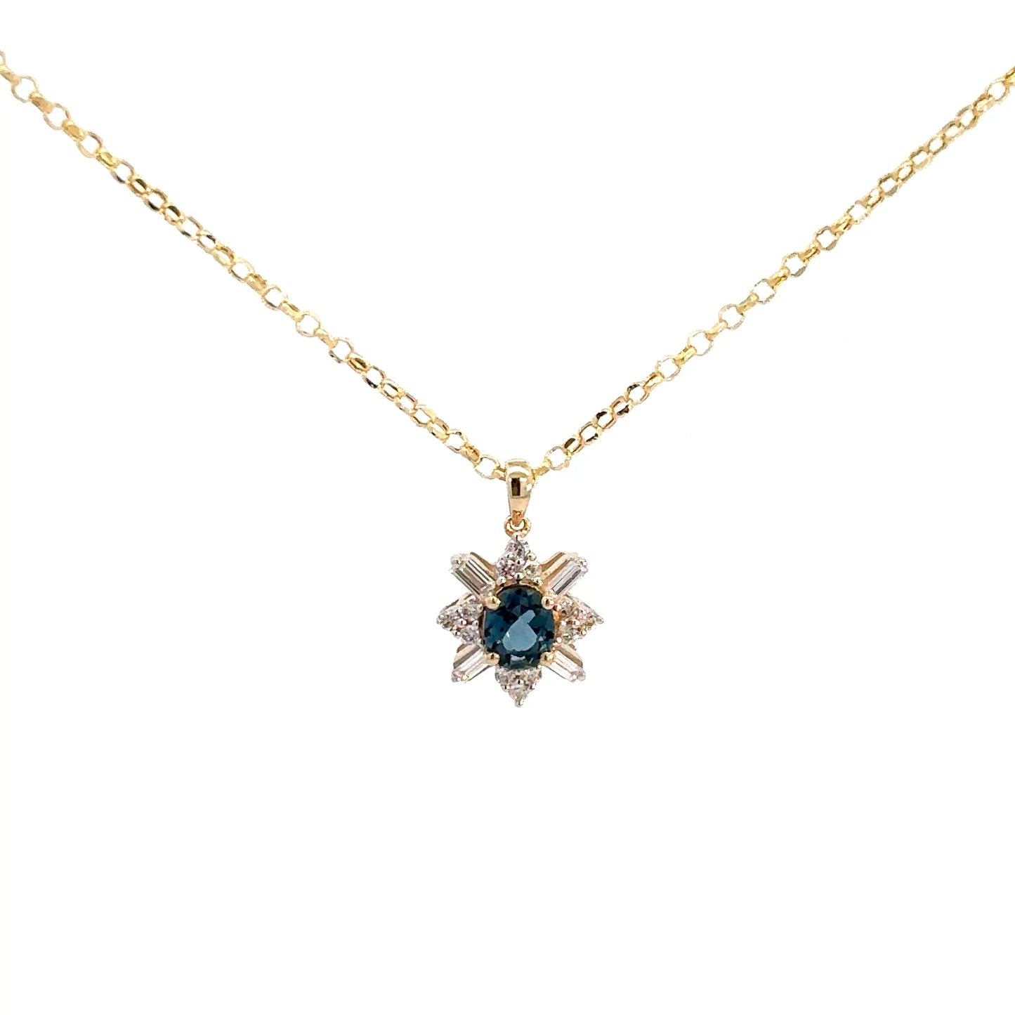 14k Yellow Gold London Blue Topaz & Diamond Pendant