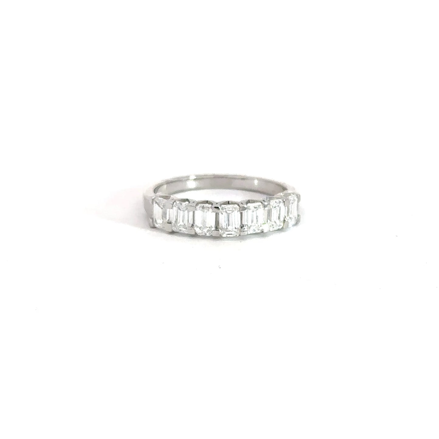 Lady's 14k White Gold Lab Grown Emerald Cut Band 1.17cttw