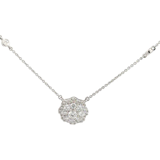 14k  White Gold Diamond Cluster Pendant 1 1/8cttw