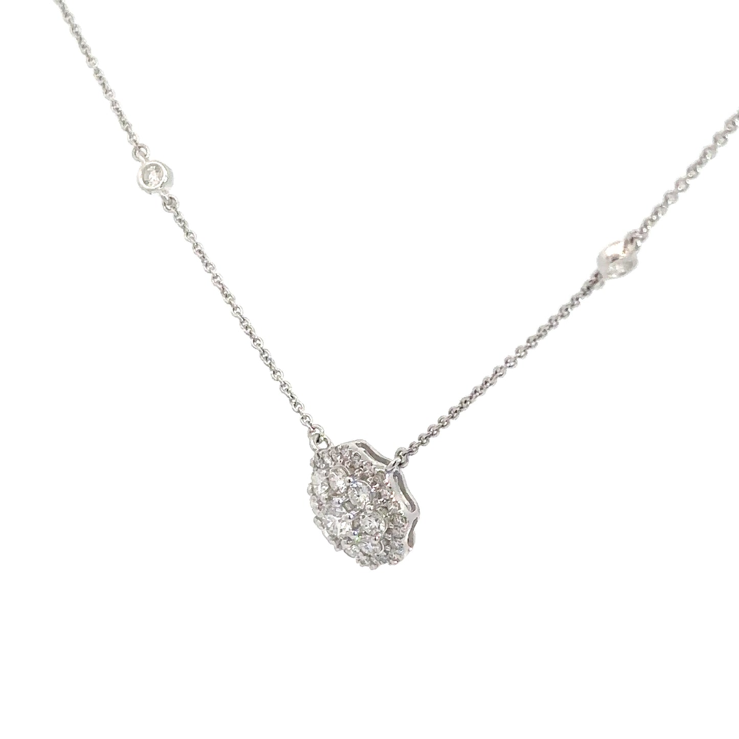 14k  White Gold Diamond Cluster Pendant 1 1/8cttw