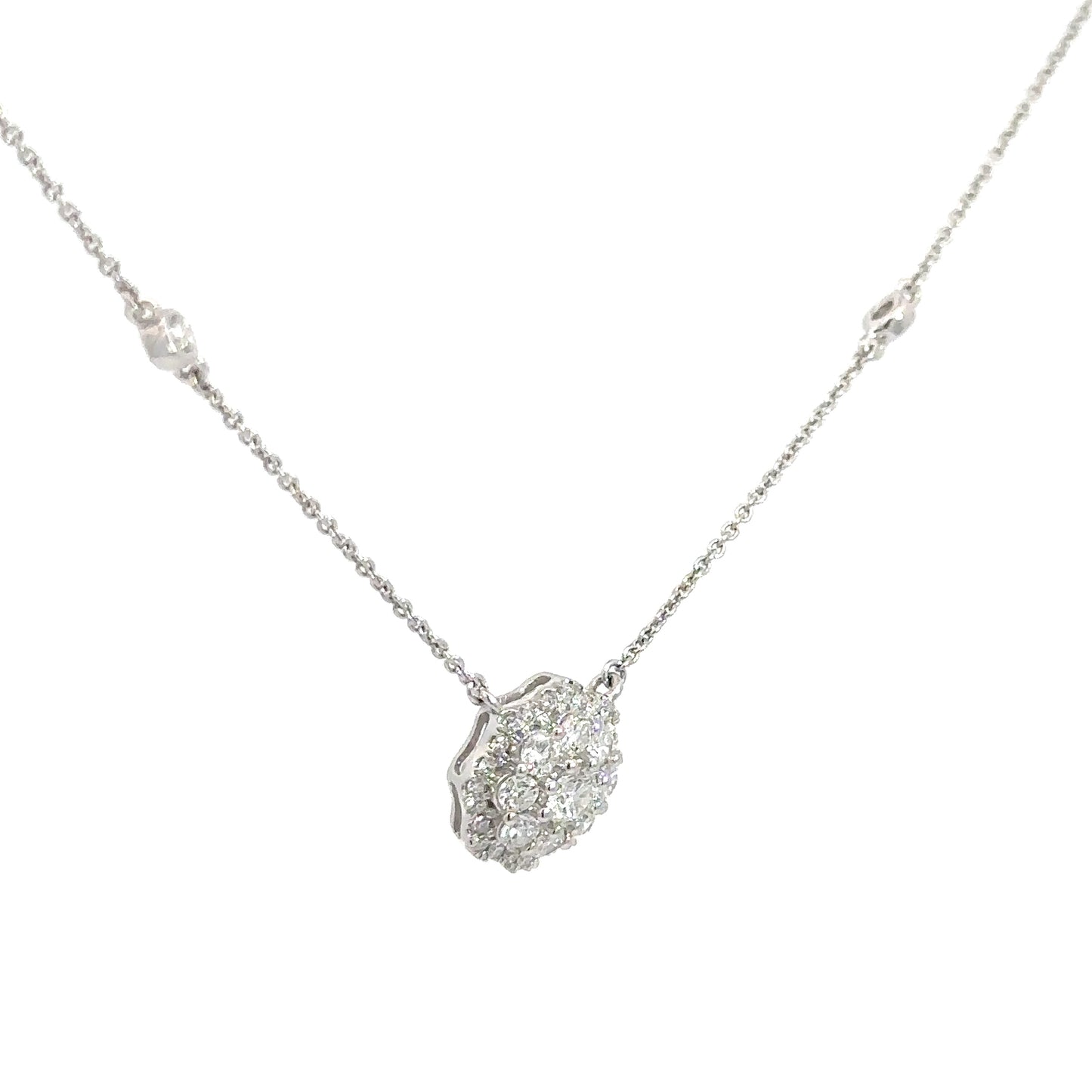 14k  White Gold Diamond Cluster Pendant 1 1/8cttw