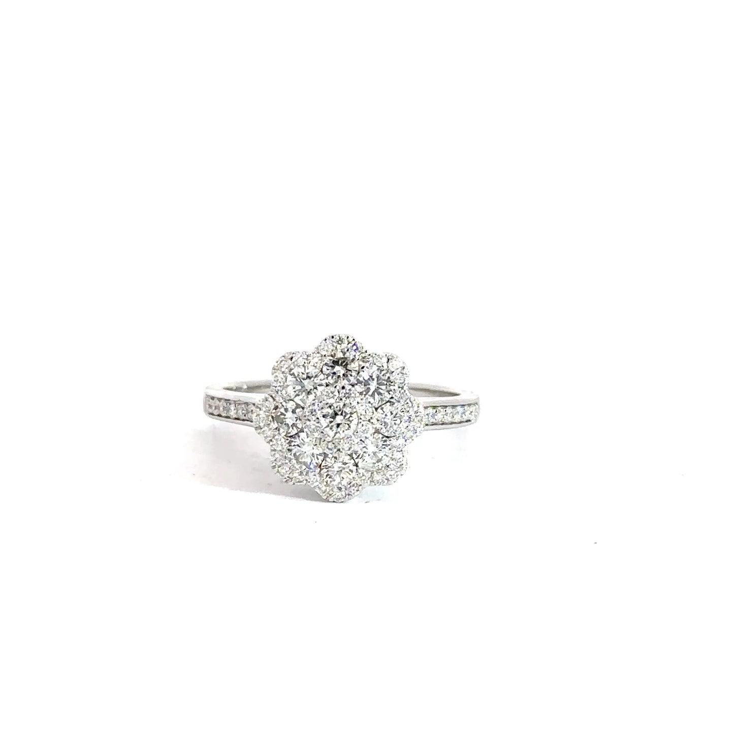 14k White Gold Diamond Cluster Ring 1 1/5cttw