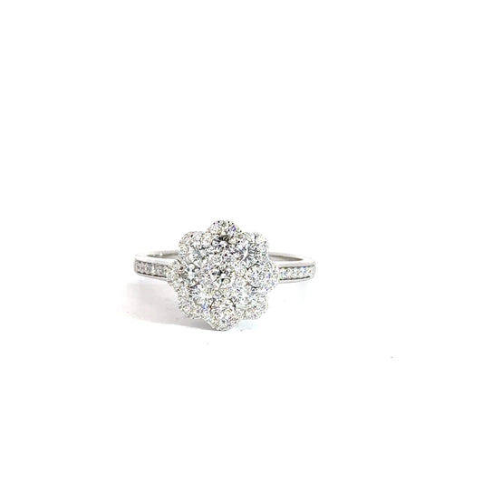 14k White Gold Diamond Cluster Ring 1 1/5cttw